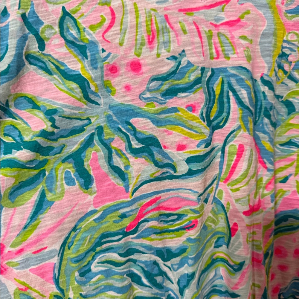 Lilly Pulitzer V-Neck Tee — Pink & Teal Sz L - Picture 2 of 4